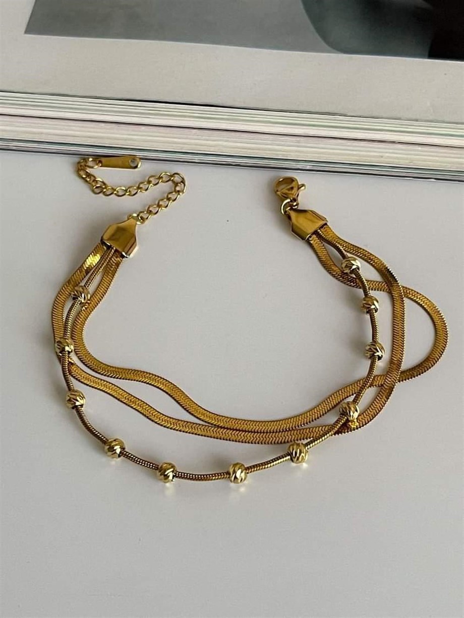 Çelik Dorikalı İtalyan Zincirli Üçlü Birleşik Kombin Bİleklik (24 Cm)