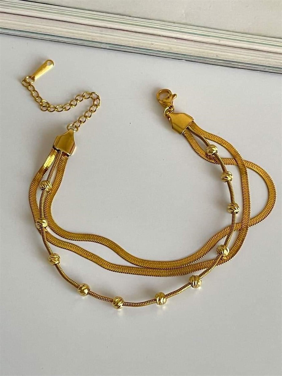 Çelik Dorikalı İtalyan Zincirli Üçlü Birleşik Kombin Bİleklik (24 Cm)