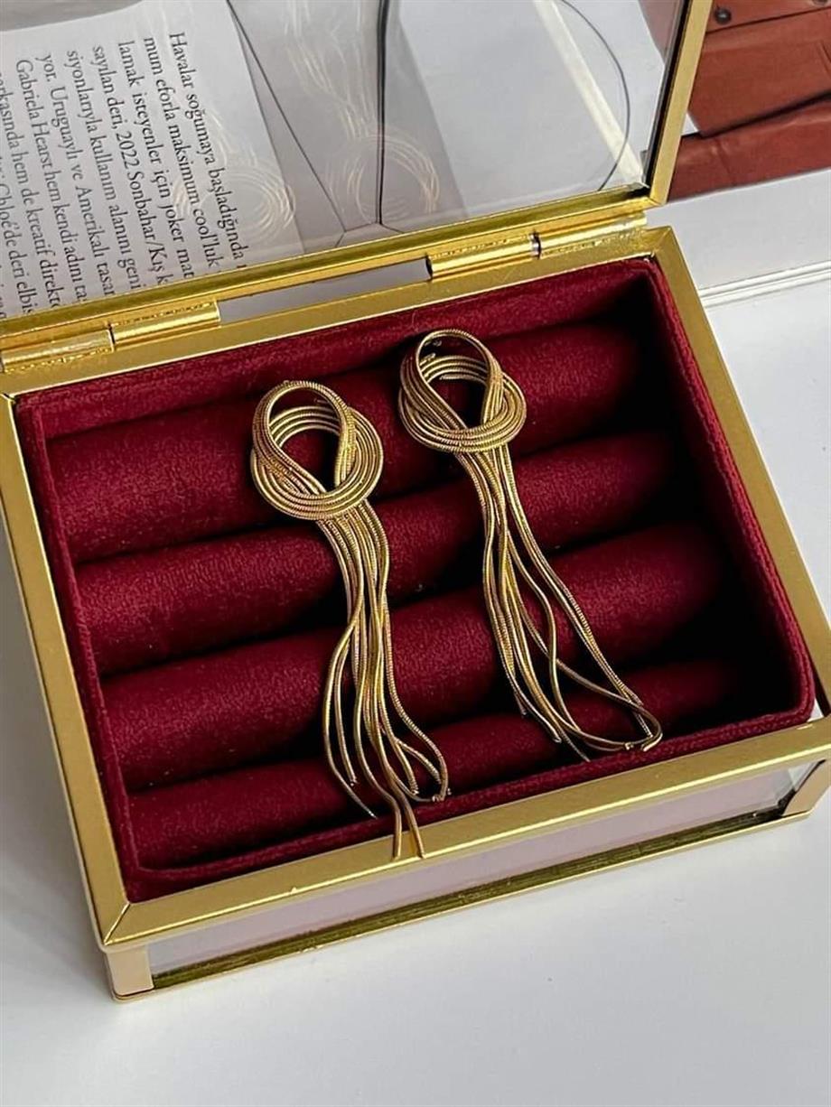 Çelik Düğümlü Uzun Küpe (7 Cm)