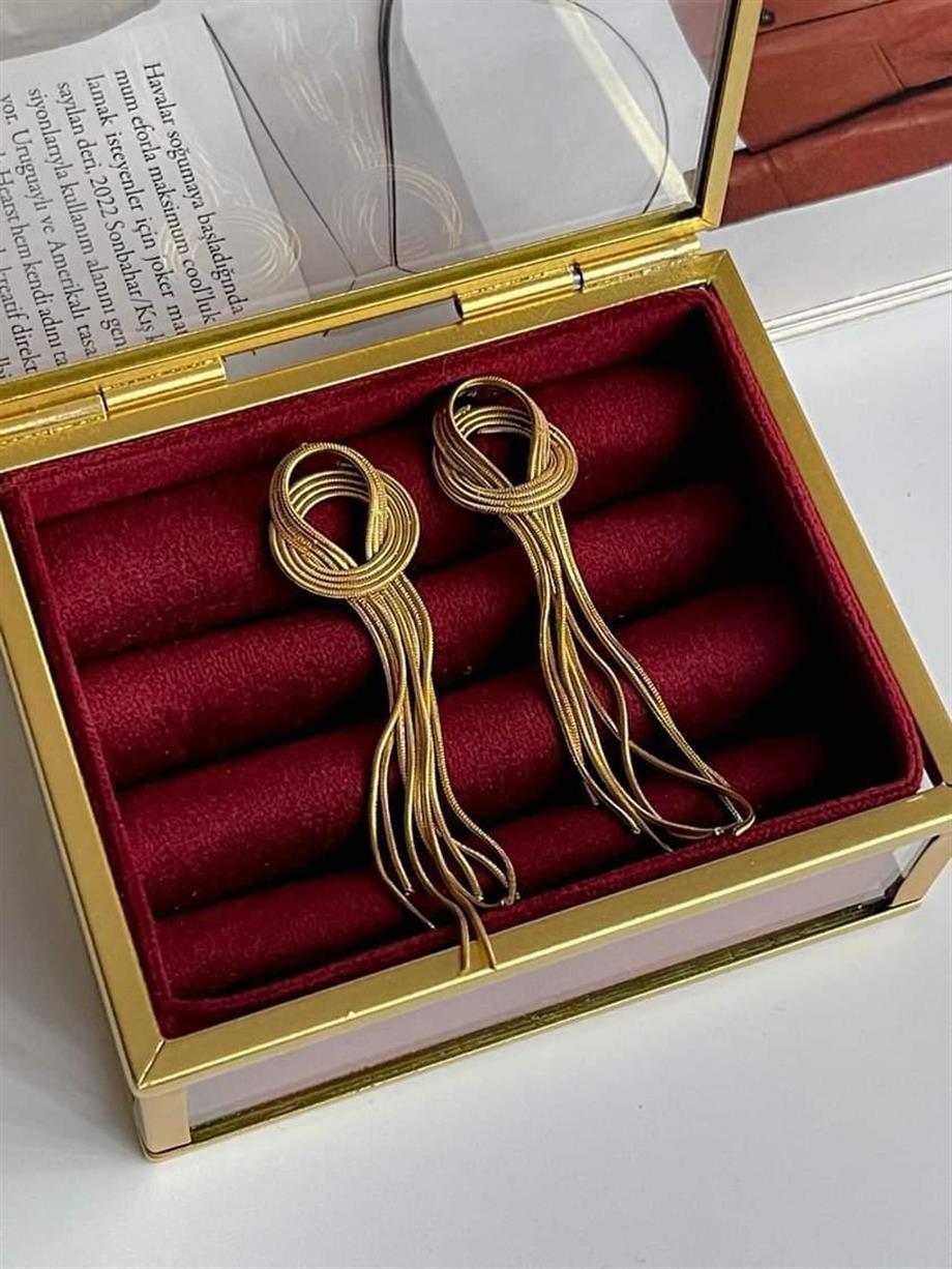 Çelik Düğümlü Uzun Küpe (7 Cm)