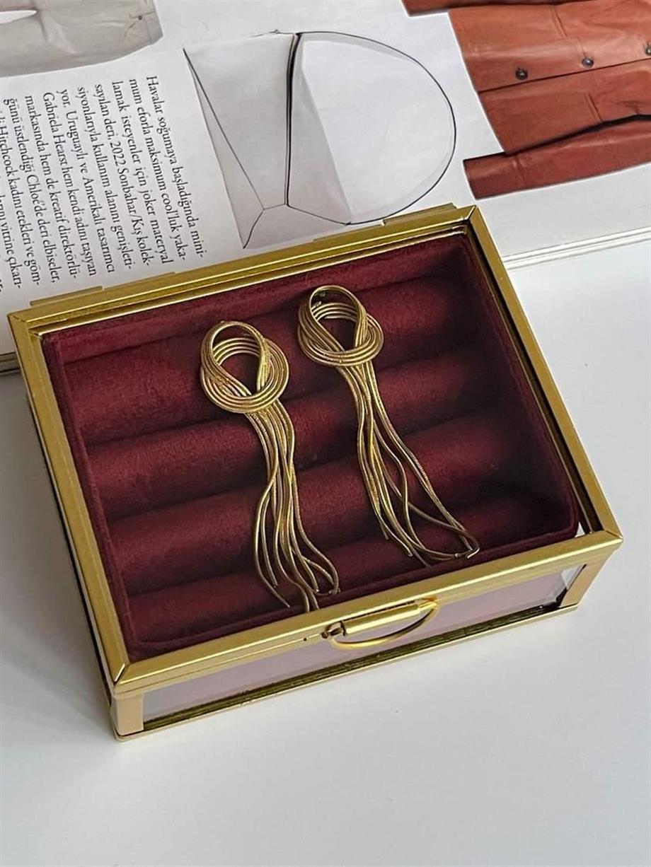 Çelik Düğümlü Uzun Küpe (7 Cm)