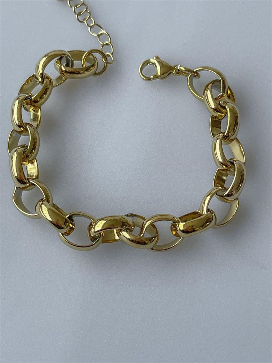 Çelik Geçmeli Halkalı Kalın Bileklik (23 Cm)