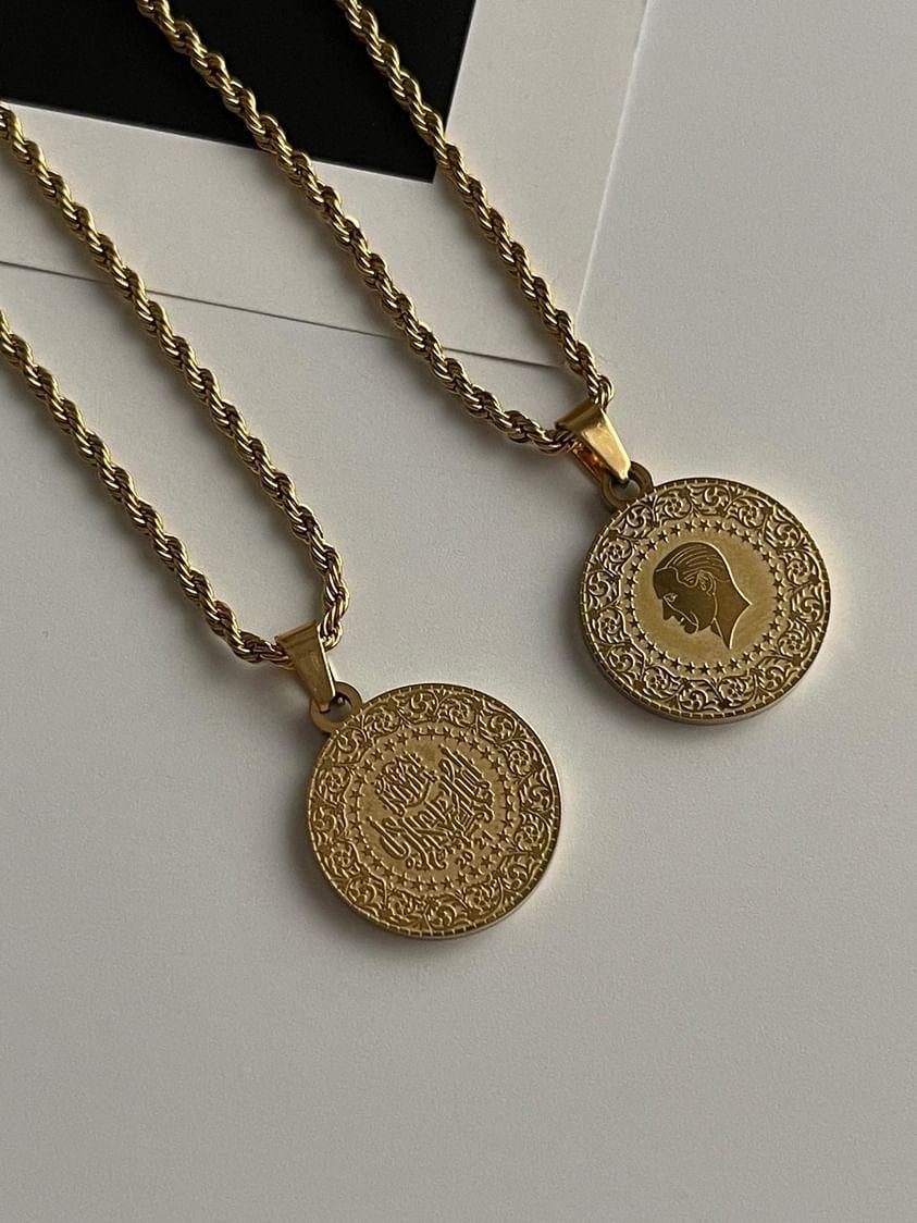 Çelik Gold Atatürk Madalyon Uçlu Burgu Halat Kolye (45 Cm)