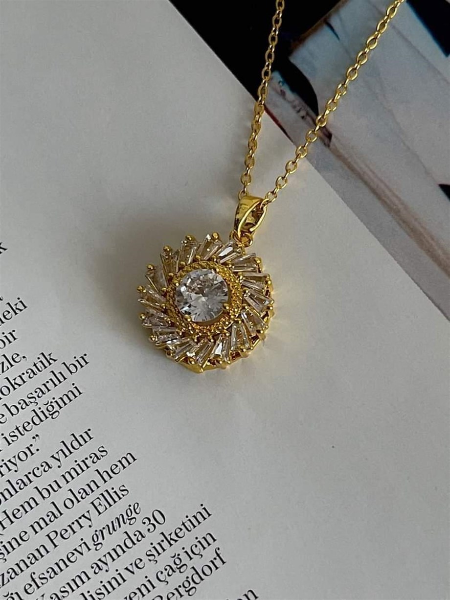 Çelik Gold Baget Taşlı Kolye (46 Cm)