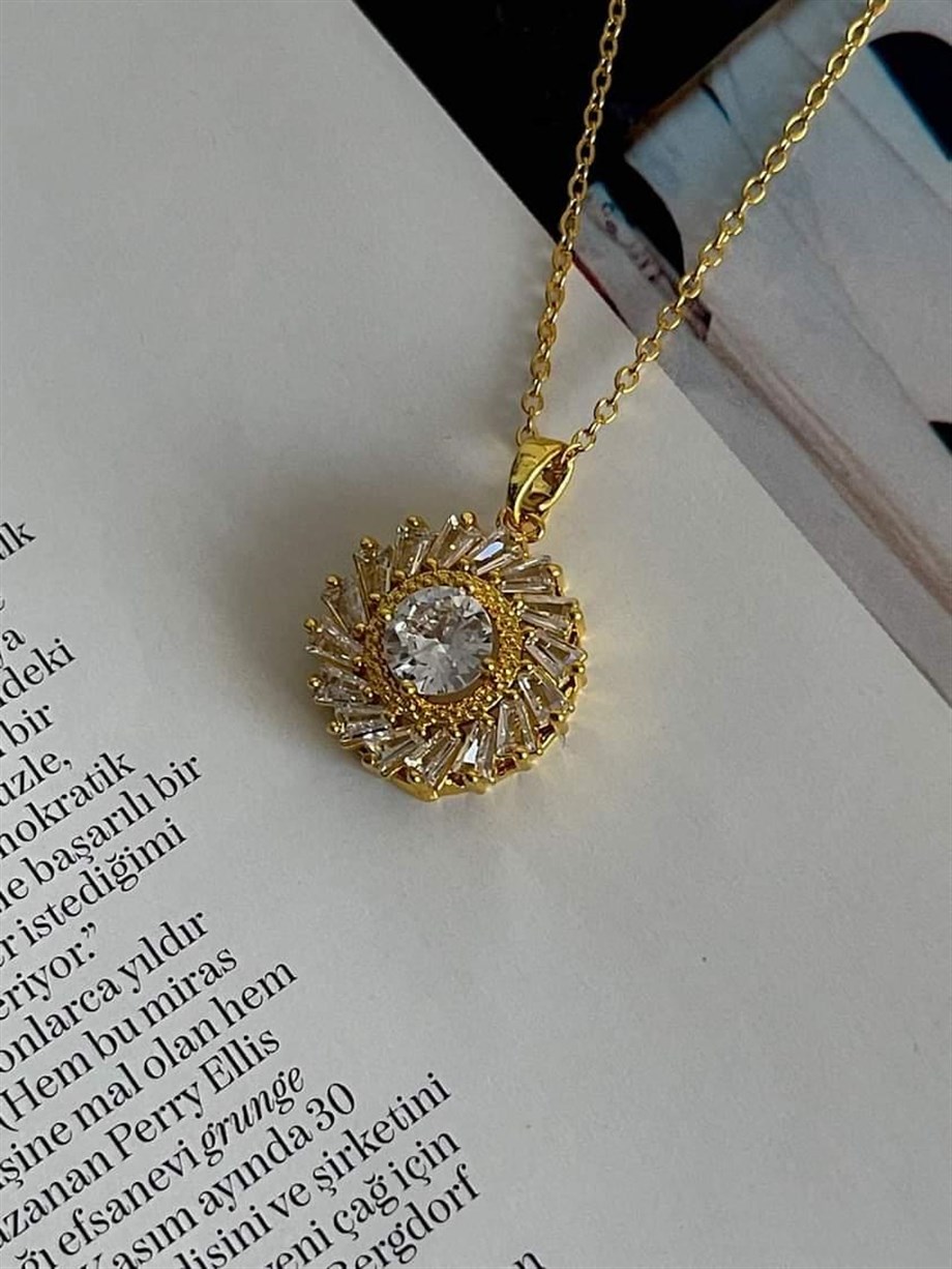 Çelik Gold Baget Taşlı Kolye (46 Cm)