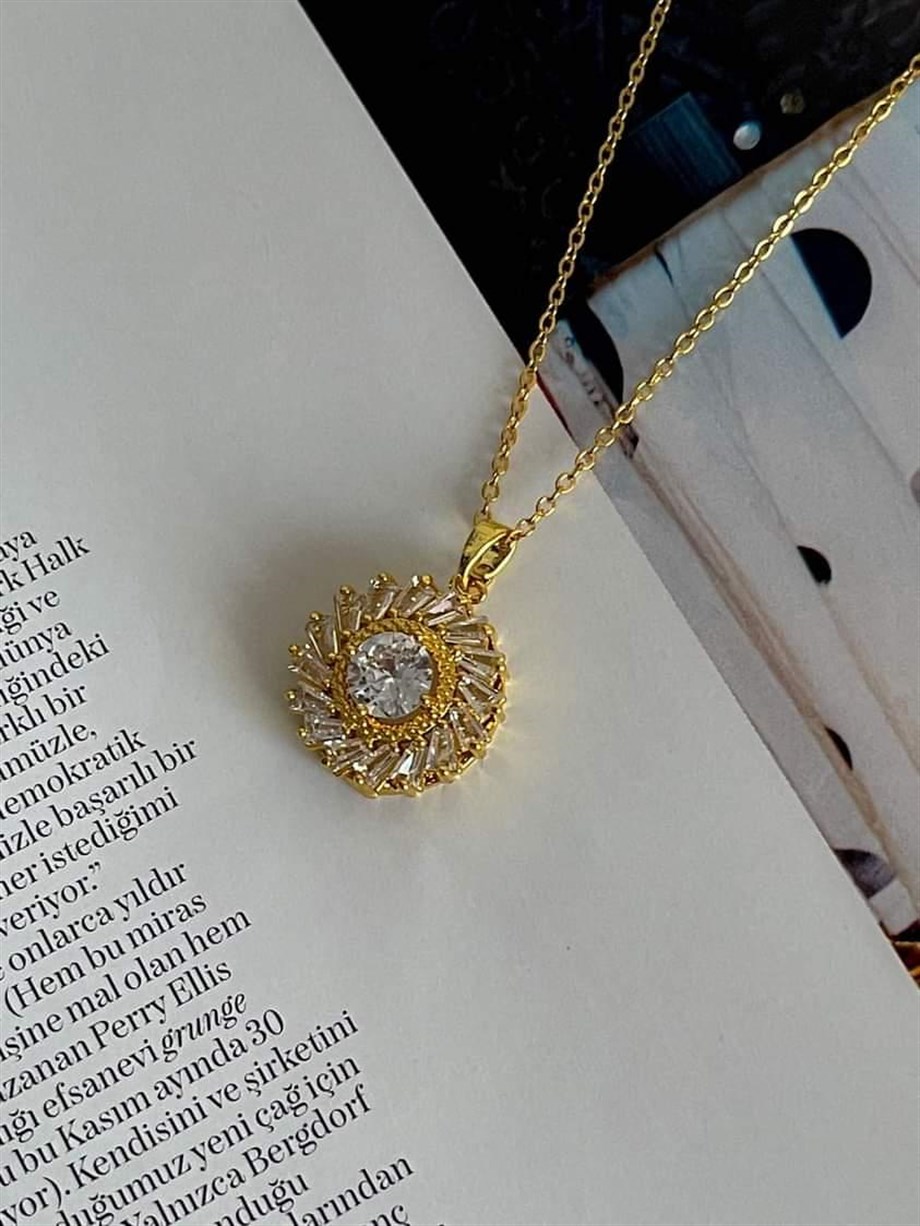 Çelik Gold Baget Taşlı Kolye (46 Cm)