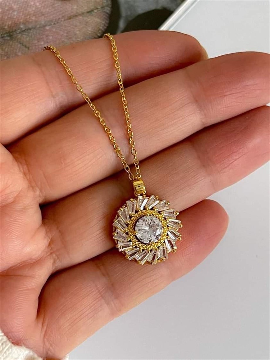 Çelik Gold Baget Taşlı Kolye (46 Cm)