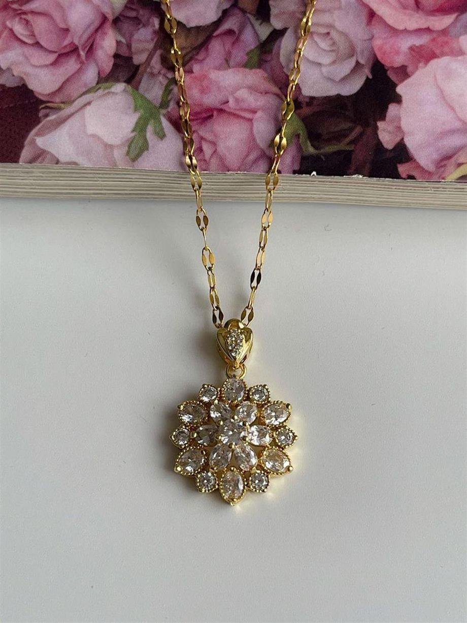 Çelik Gold Baget Taşlı Minimal Kolye (46 Cm)