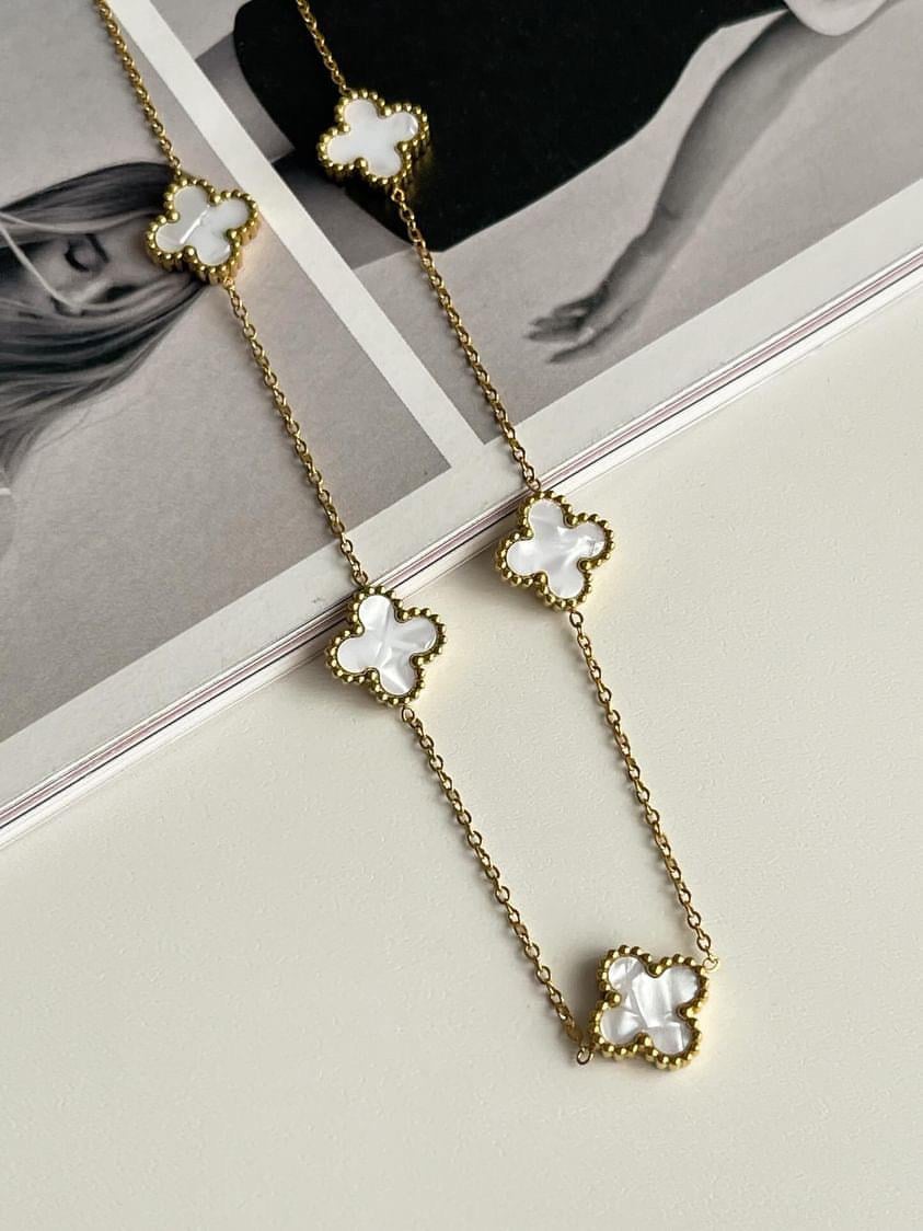 Çelik Gold Beyaz One Cleff Kolye (46 Cm)