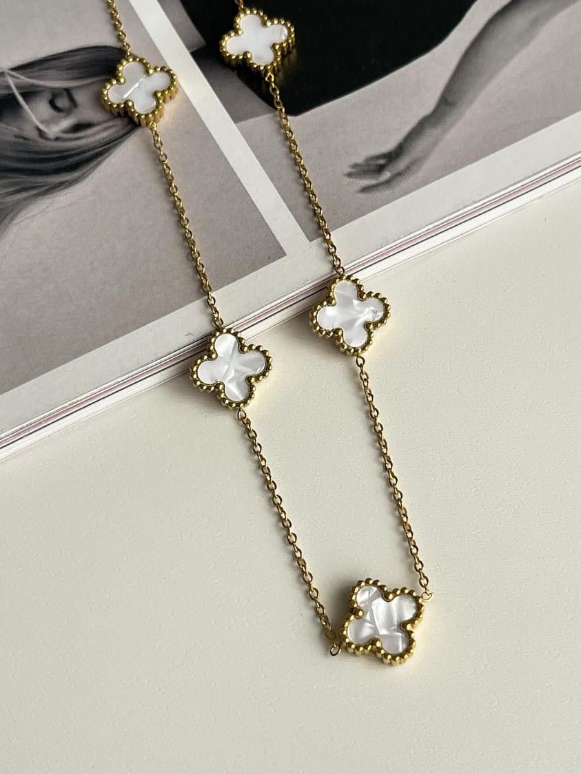 Çelik Gold Beyaz One Cleff Kolye (46 Cm)
