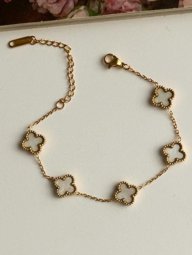 Çelik Gold Beyaz Sedefli One Cleff Bileklik (21 Cm)