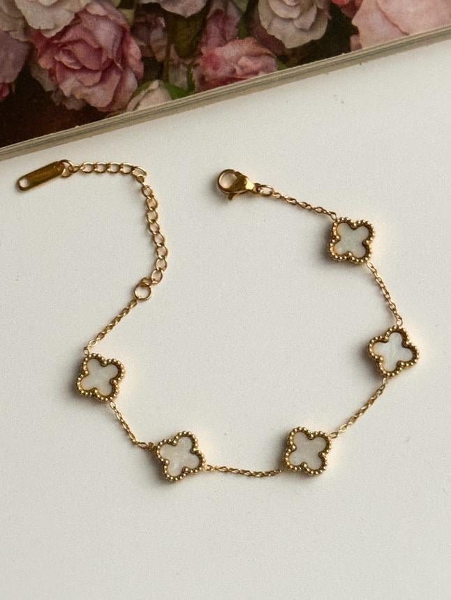 Çelik Gold Beyaz Sedefli One Cleff Bileklik (21 Cm)