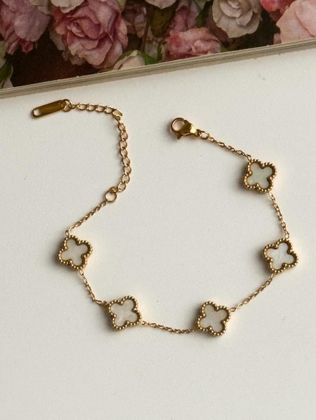 Çelik Gold Beyaz Sedefli One Cleff Bileklik (21 Cm)