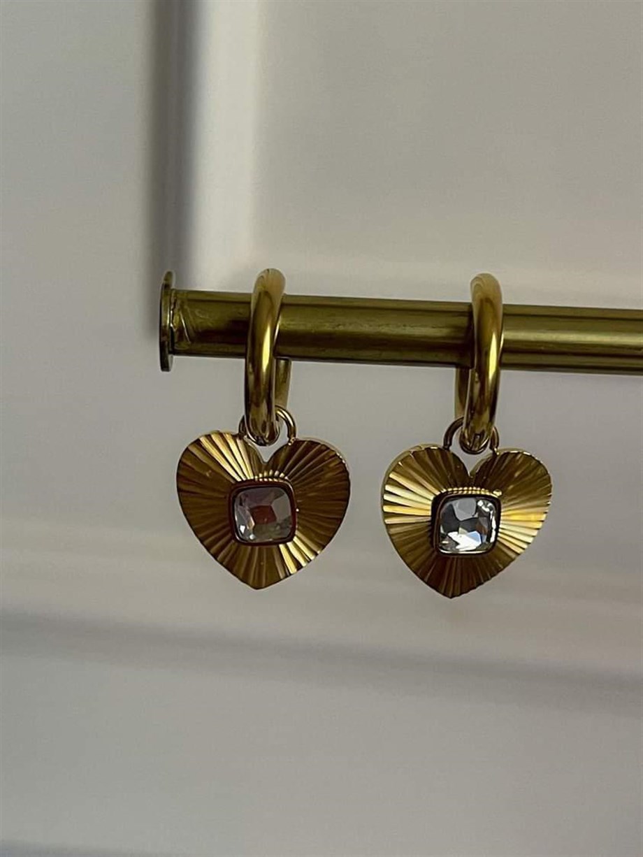 Çelik Gold Beyaz Taşlı Kalp Vintage Küpe (3.40 Cm)