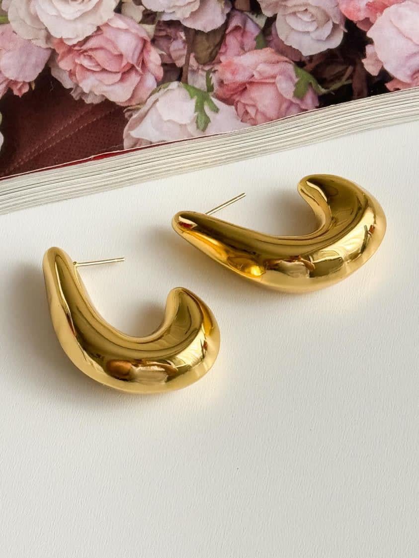 Çelik Gold Bombeli Hafif Midye Küpe (4 Cm)