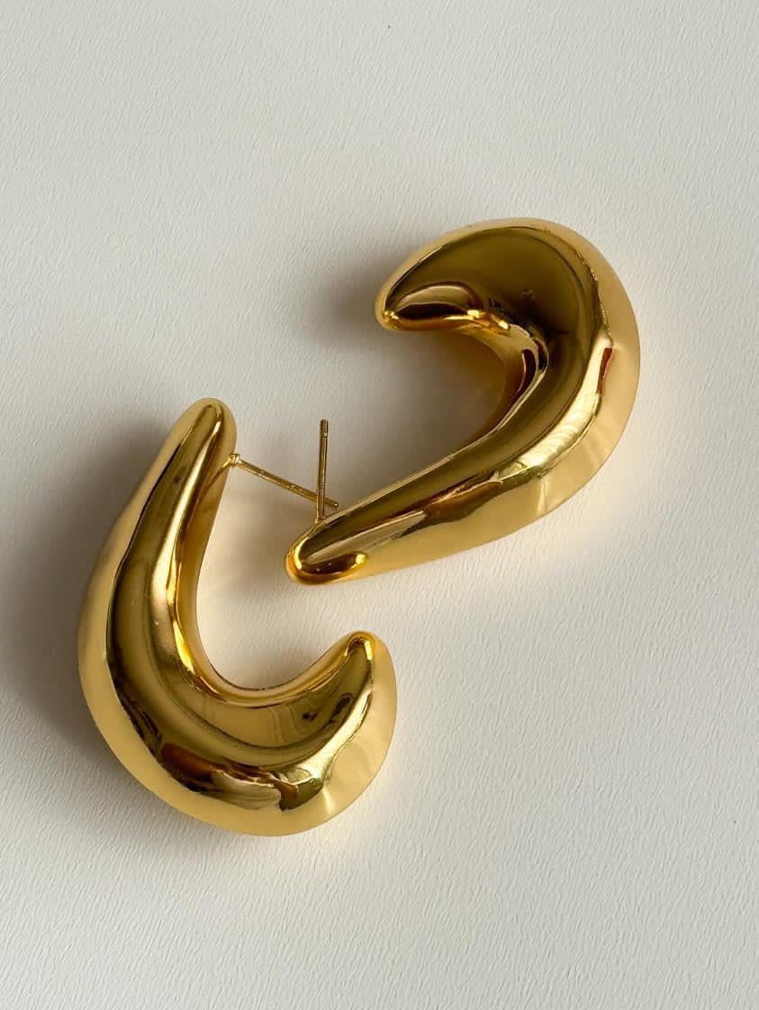 Çelik Gold Bombeli Hafif Midye Küpe (4 Cm)