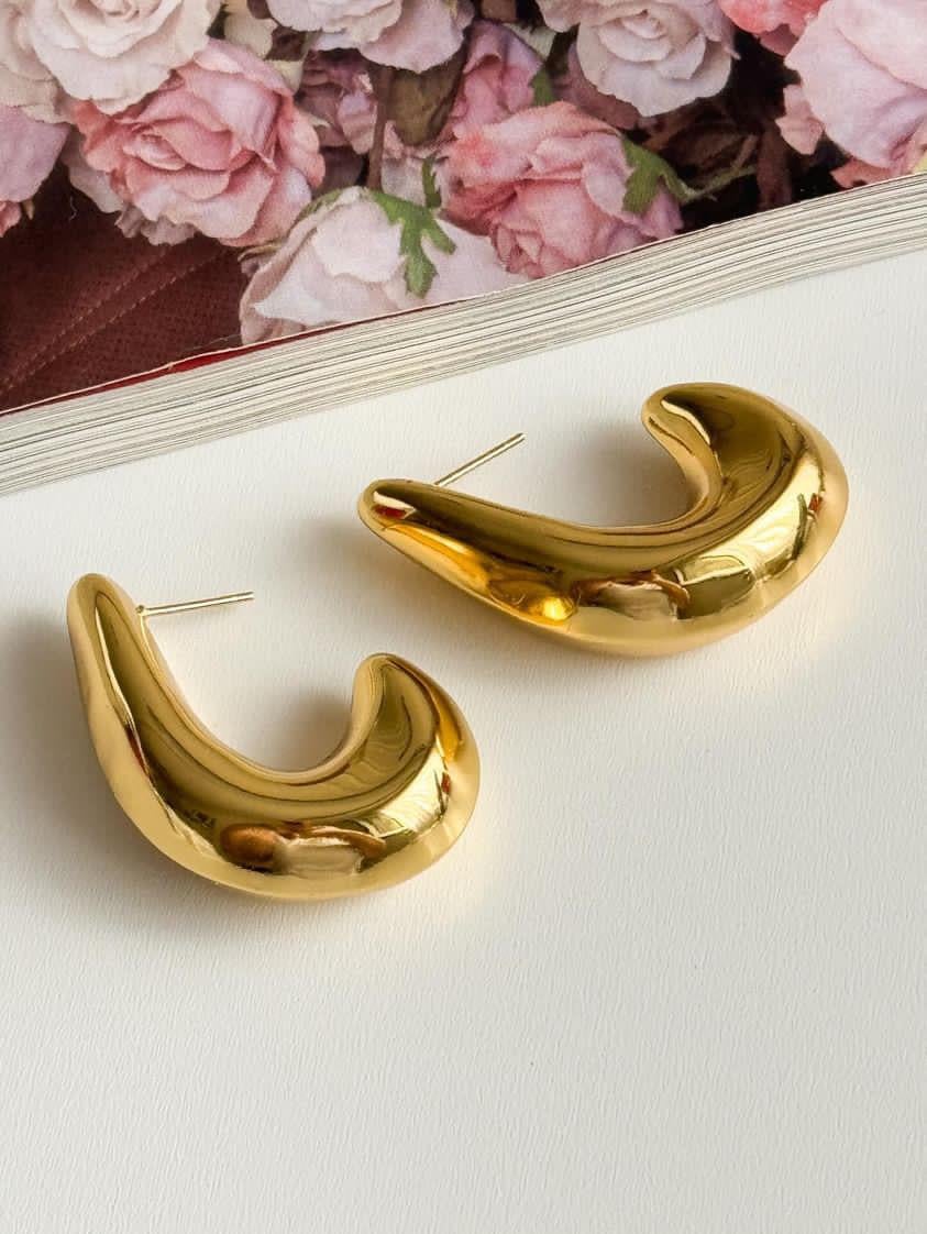 Çelik Gold Bombeli Hafif Midye Küpe (4 Cm)