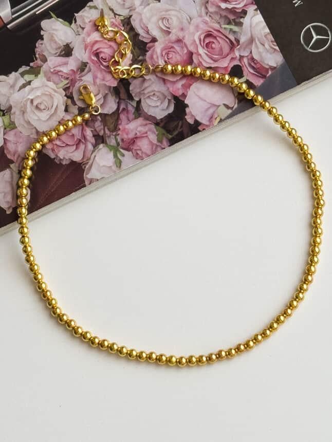 Çelik Gold Boncuklu Kolye (45 Cm)
