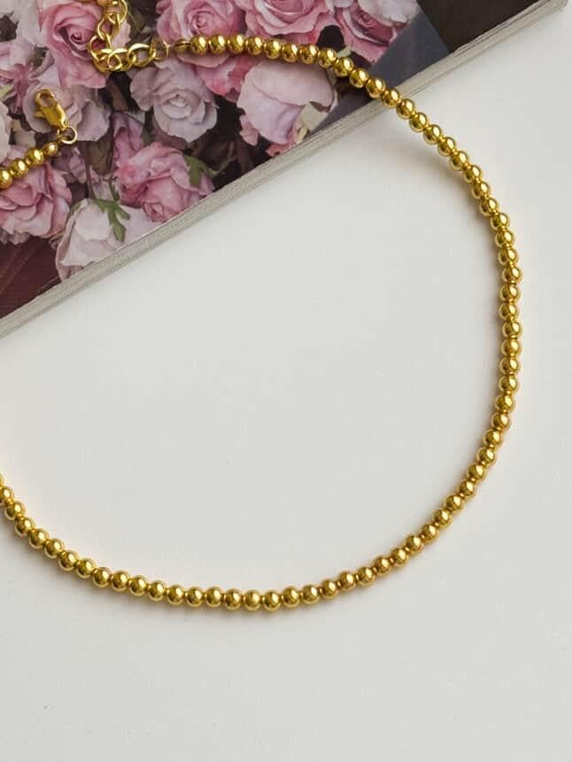 Çelik Gold Boncuklu Kolye (45 Cm)