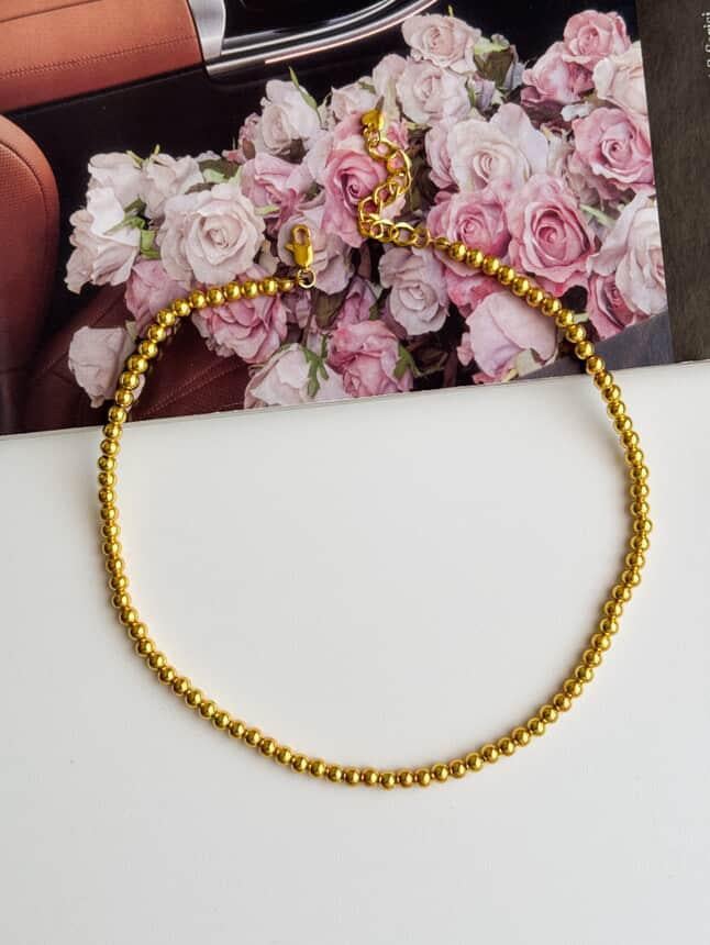Çelik Gold Boncuklu Kolye (45 Cm)