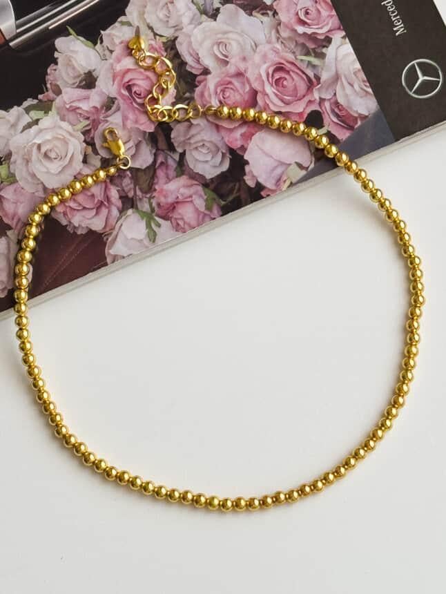 Çelik Gold Boncuklu Kolye (45 Cm)