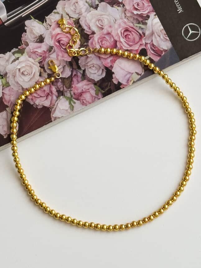 Çelik Gold Boncuklu Kolye (45 Cm)