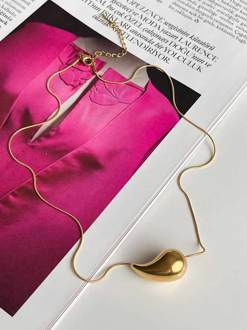 Çelik Gold Botega Damla Kolye (48 Cm)