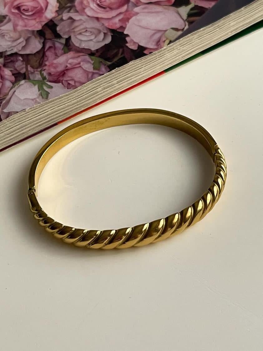 Çelik Gold Burgu Kelepçe Bilezik