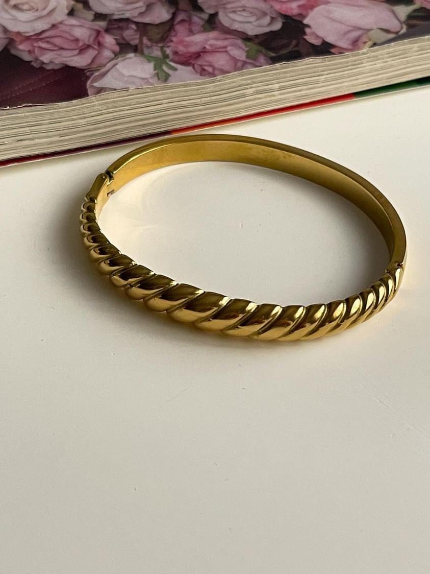 Çelik Gold Burgu Kelepçe Bilezik