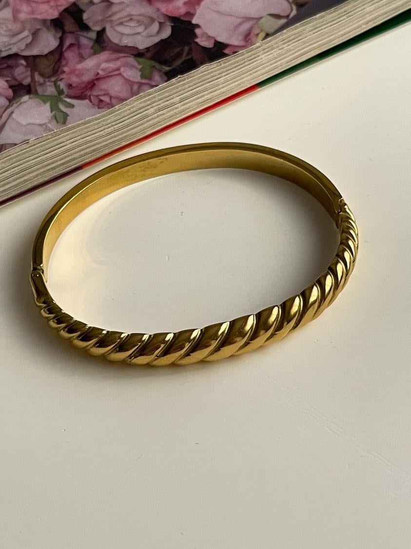Çelik Gold Burgu Kelepçe Bilezik