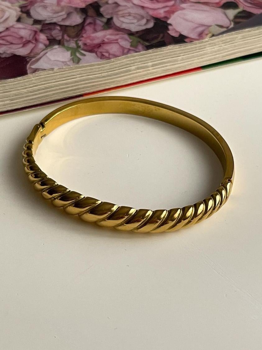 Çelik Gold Burgu Kelepçe Bilezik