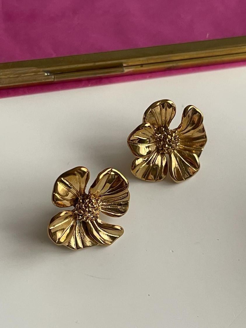Çelik Gold Çiçek Küpe (2.40 Cm)