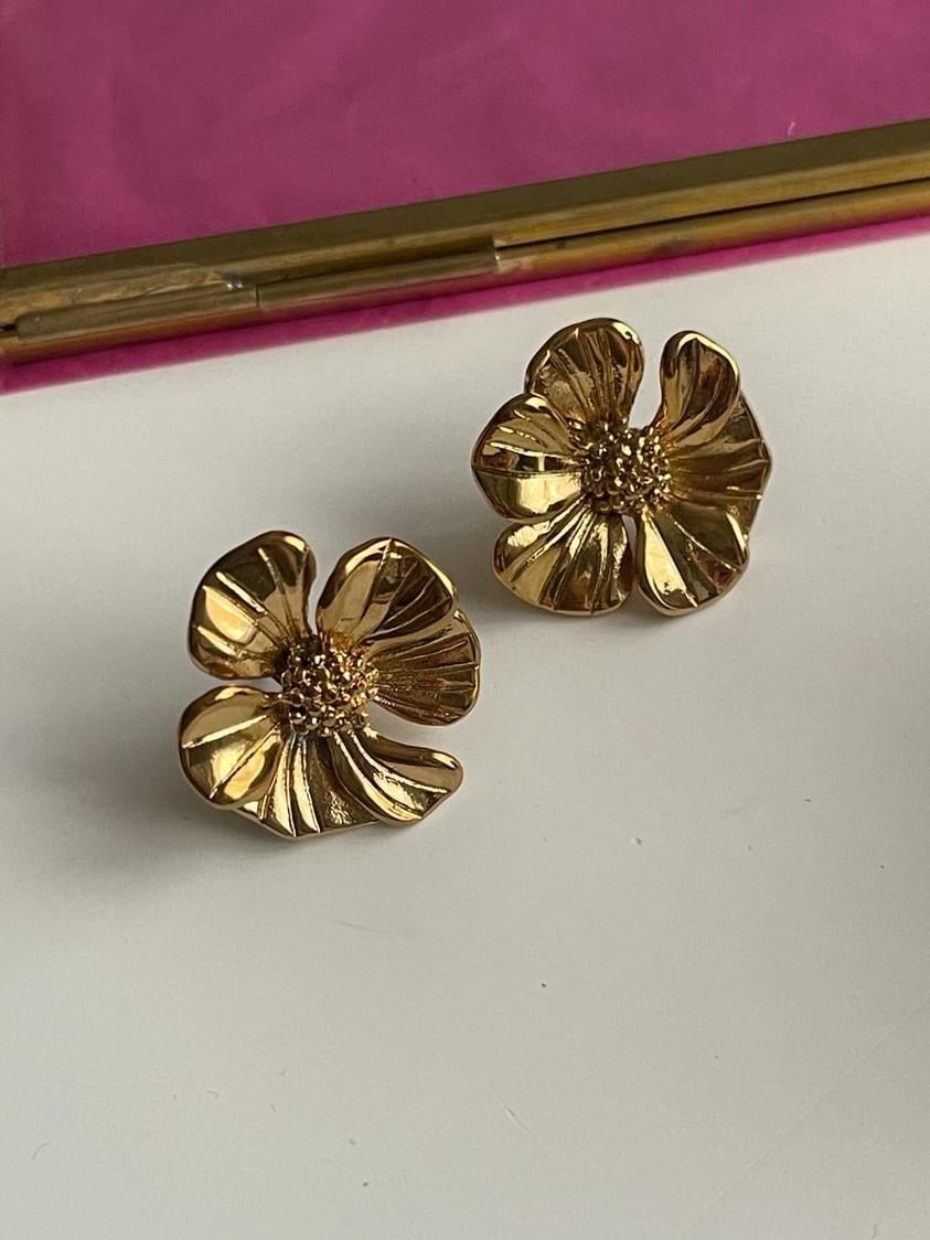 Çelik Gold Çiçek Küpe (2.40 Cm)