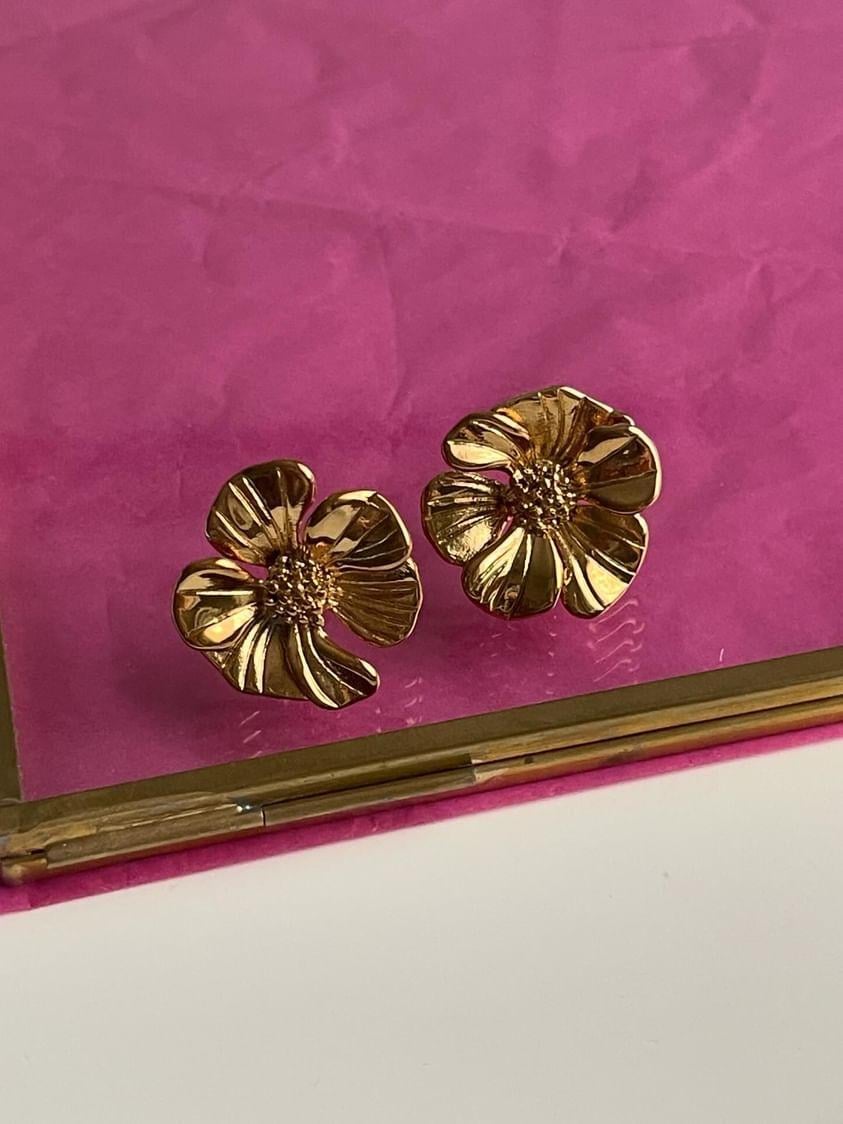 Çelik Gold Çiçek Küpe (2.40 Cm)
