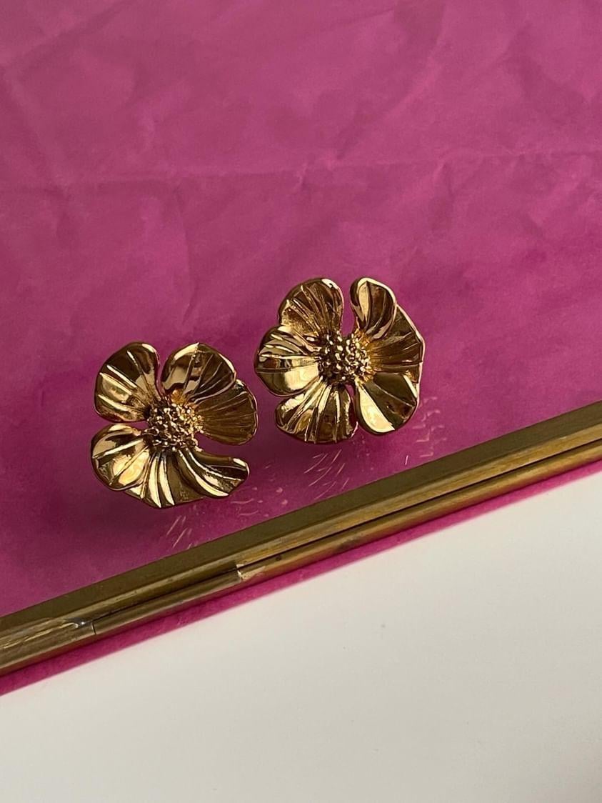 Çelik Gold Çiçek Küpe (2.40 Cm)