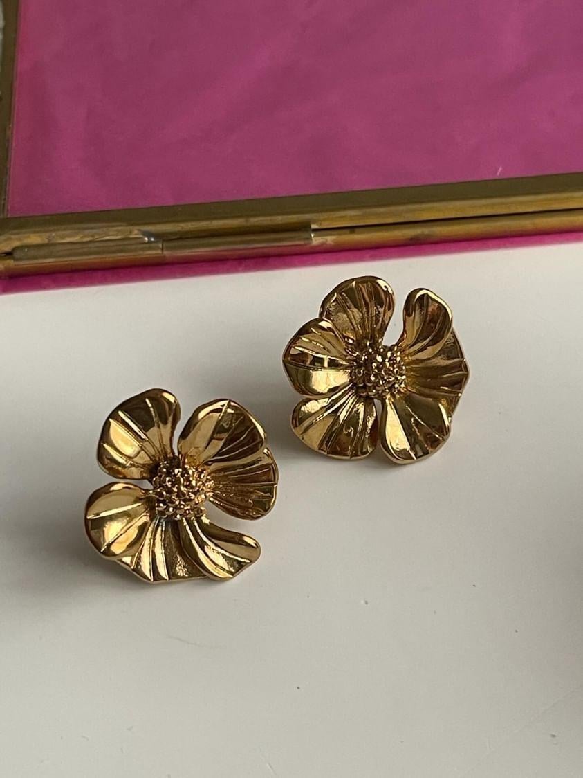 Çelik Gold Çiçek Küpe (2.40 Cm)