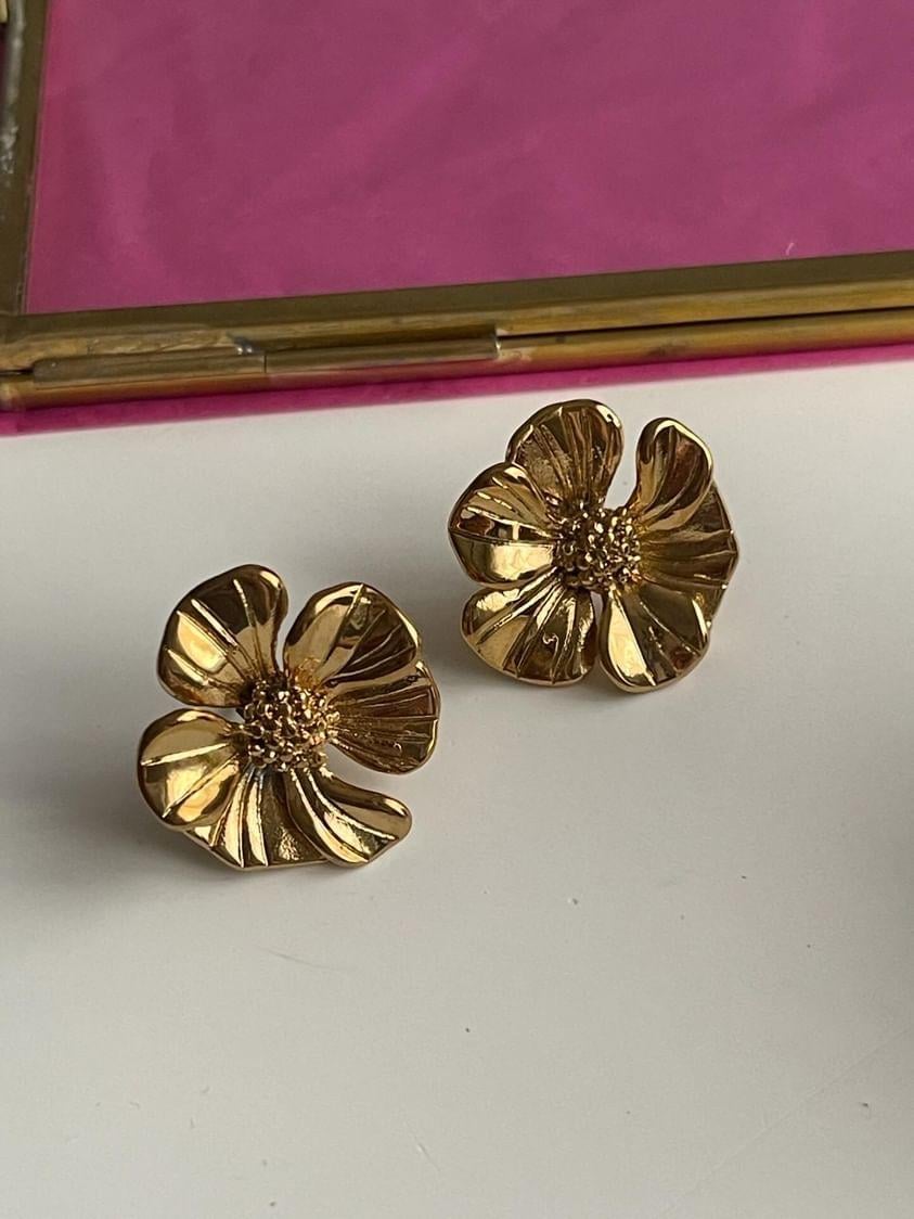 Çelik Gold Çiçek Küpe (2.40 Cm)