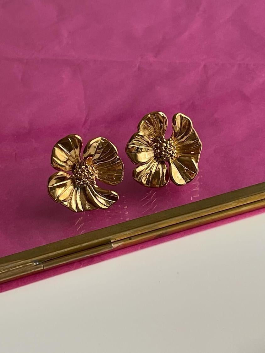 Çelik Gold Çiçek Küpe (2.40 Cm)
