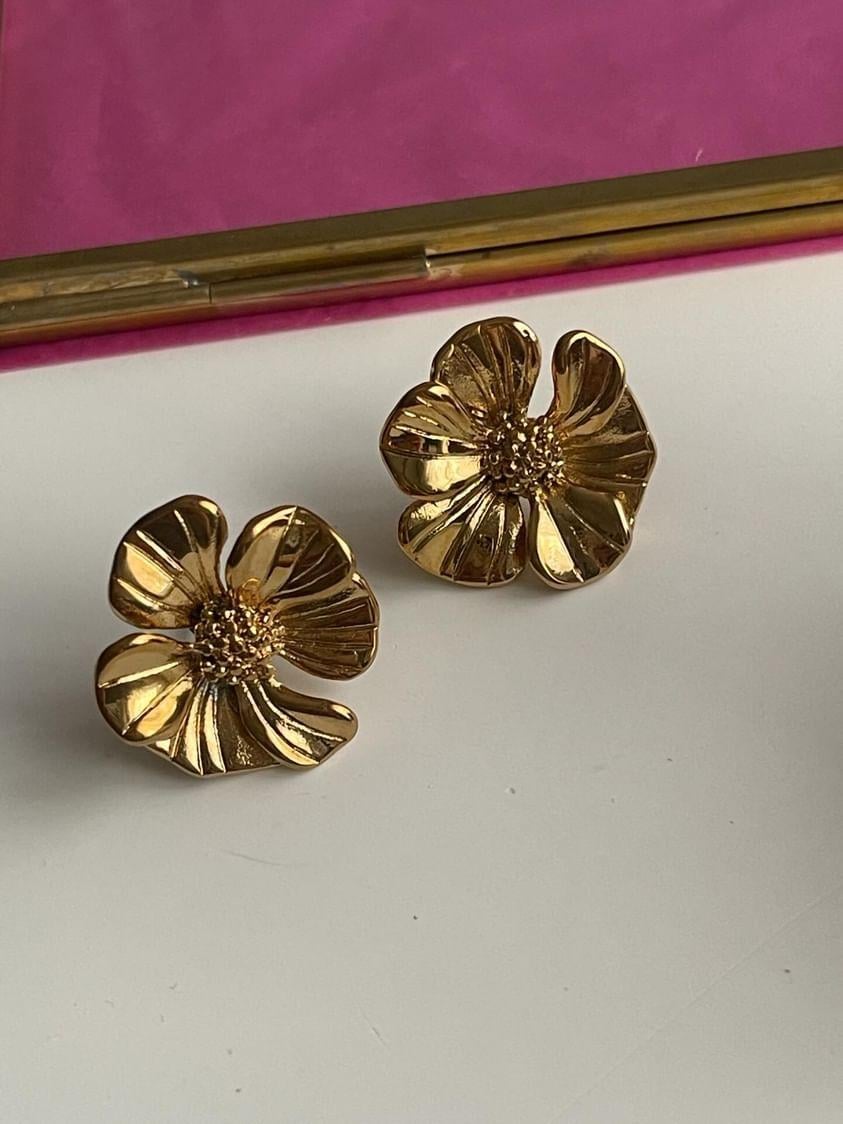Çelik Gold Çiçek Küpe (2.40 Cm)