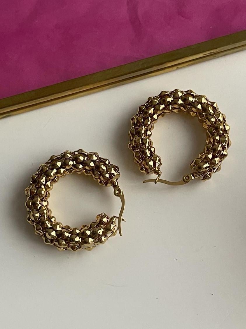 Çelik Gold Desenli Küpe (3 Cm)