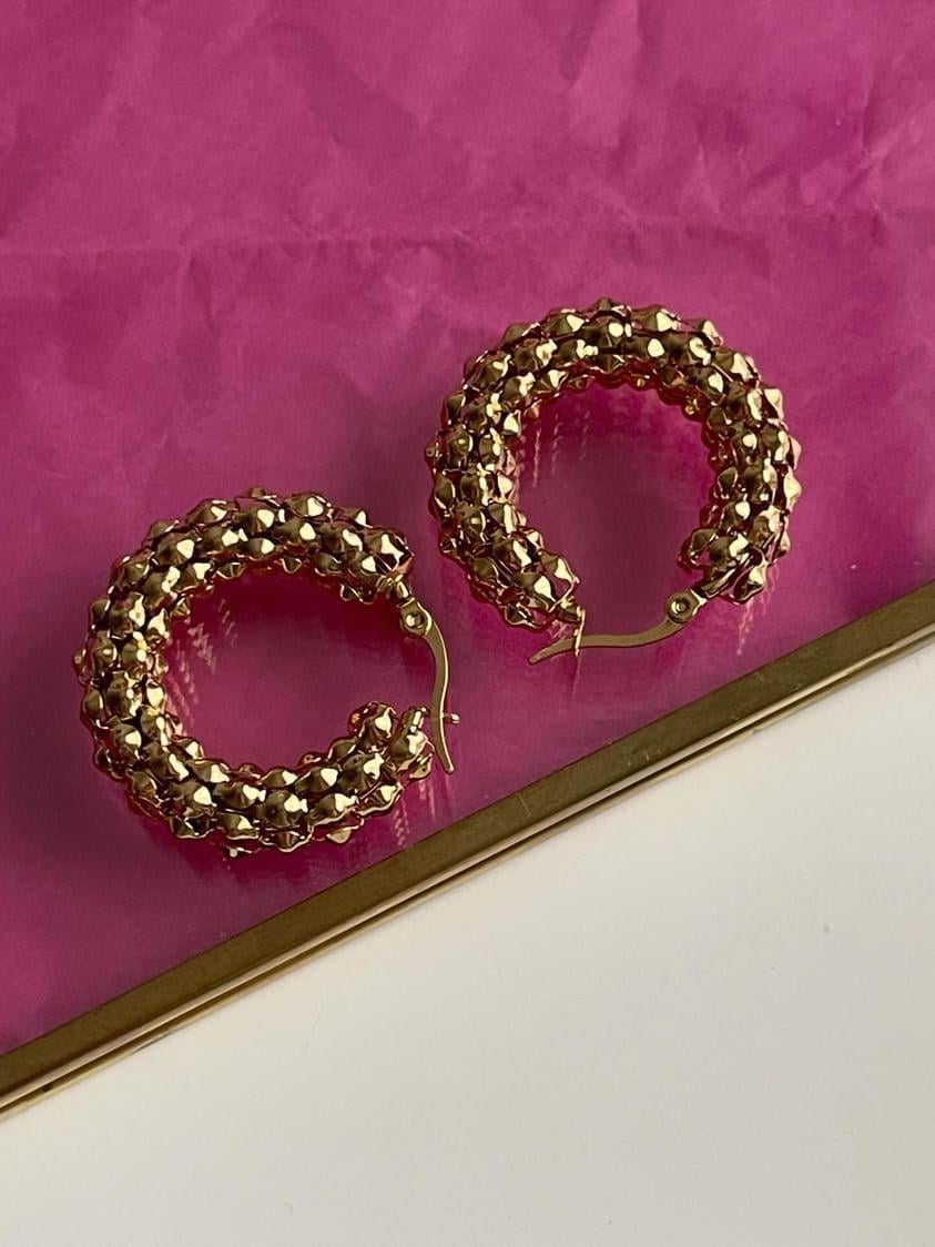 Çelik Gold Desenli Küpe (3 Cm)