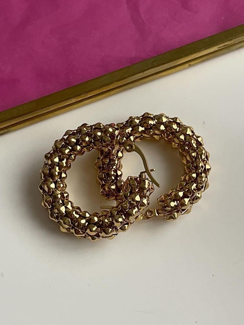 Çelik Gold Desenli Küpe (3 Cm)