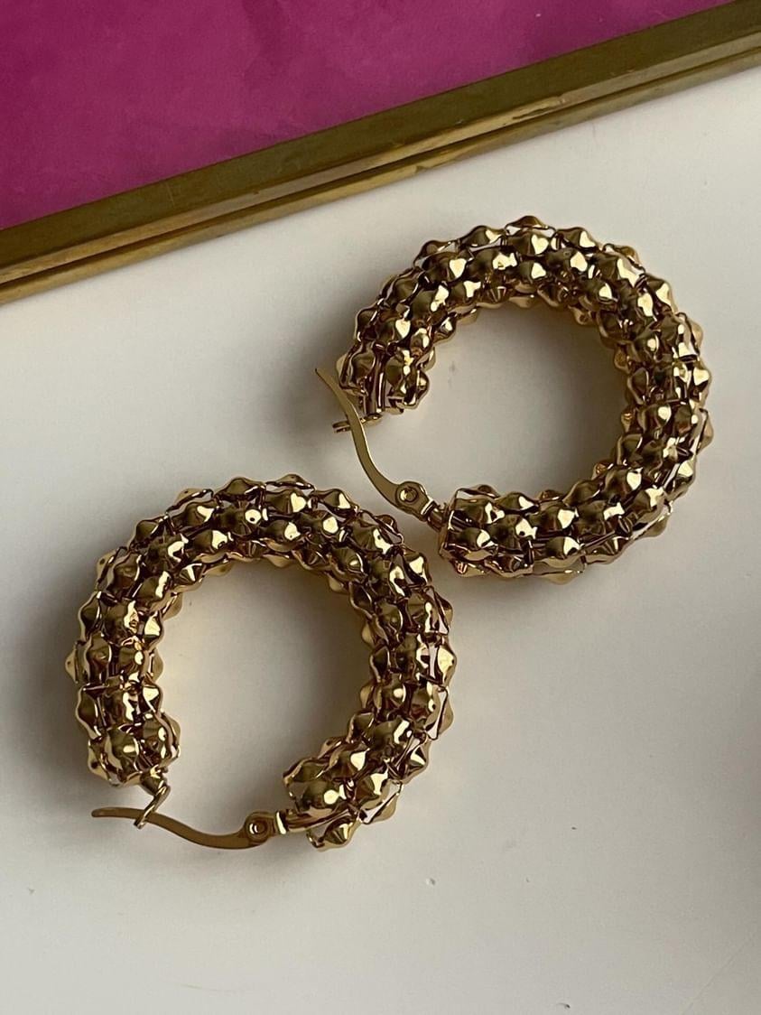 Çelik Gold Desenli Küpe (3 Cm)