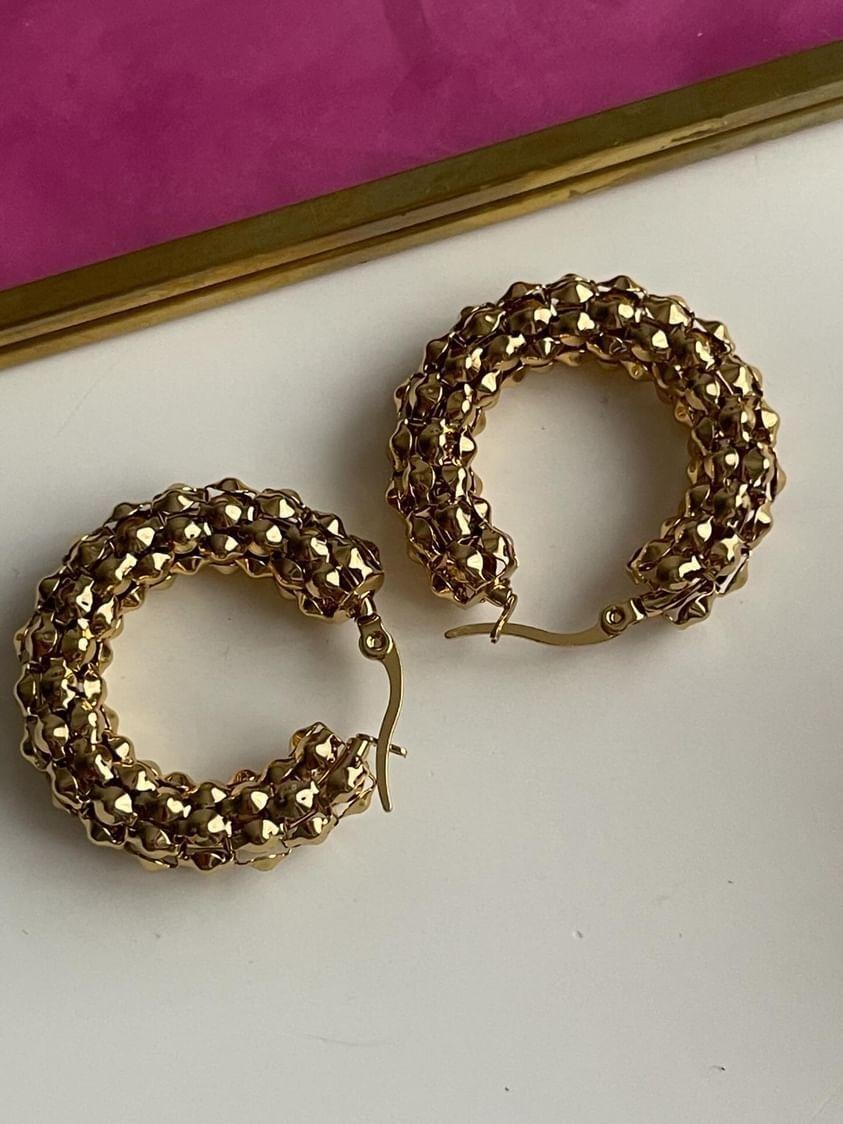 Çelik Gold Desenli Küpe (3 Cm)