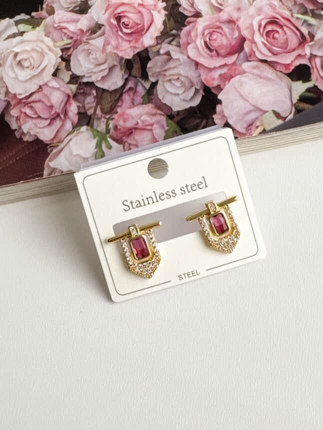 Çelik Gold Fuşya Taşlı Serenay Küpe (1.5 Cm)