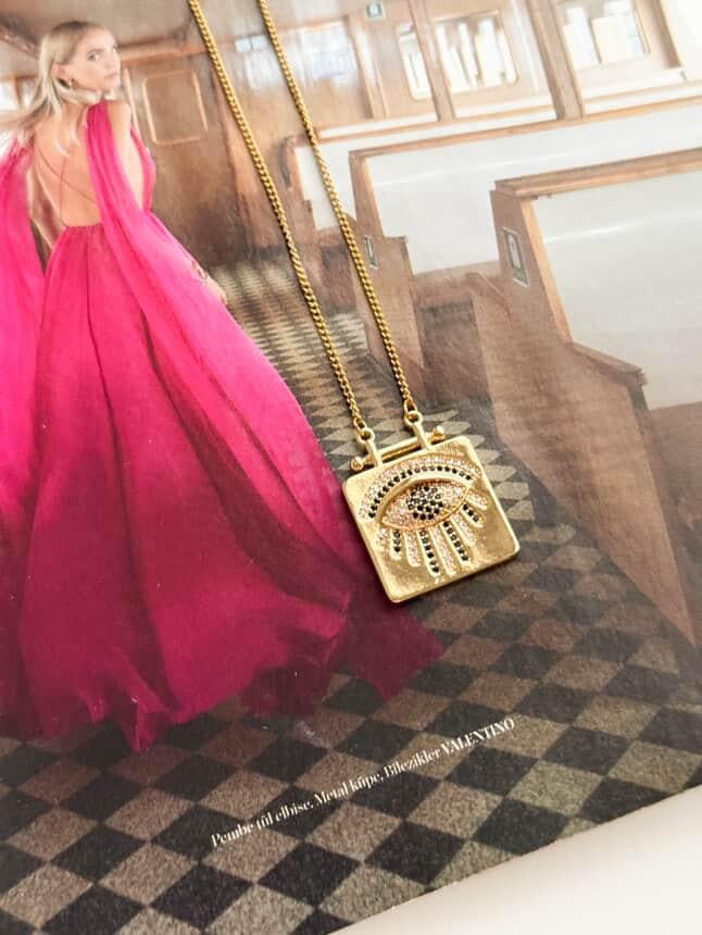Çelik Gold Göz Plaka Kolye (45 Cm)
