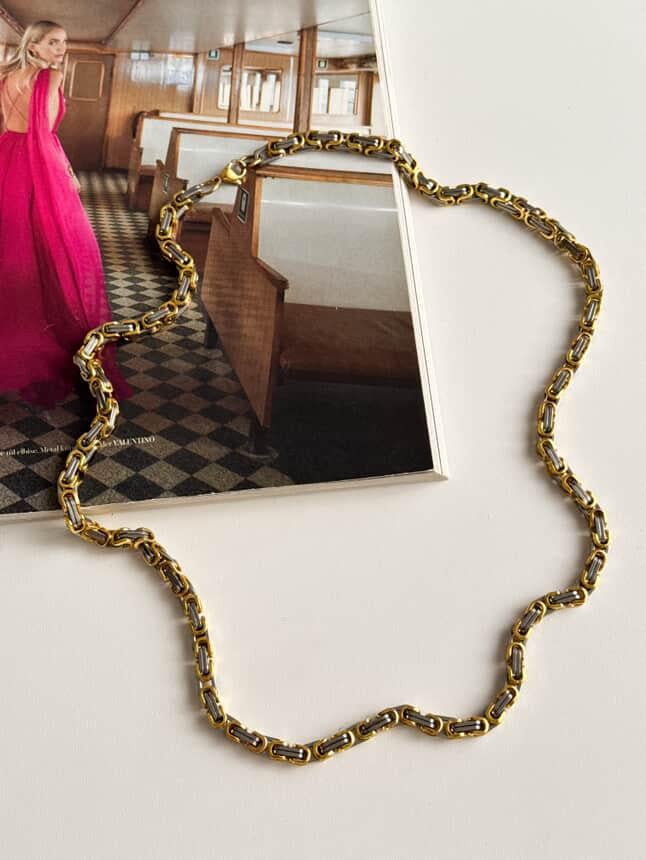 Çelik Gold Gümüş Kalın Desenli Kolye (58 Cm)