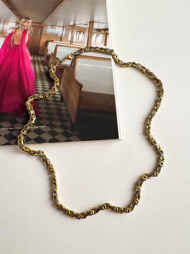 Çelik Gold Gümüş Kalın Desenli Kolye (58 Cm)