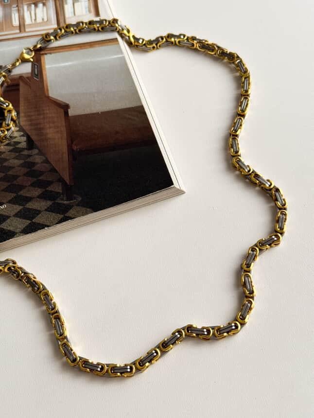 Çelik Gold Gümüş Kalın Desenli Kolye (58 Cm)