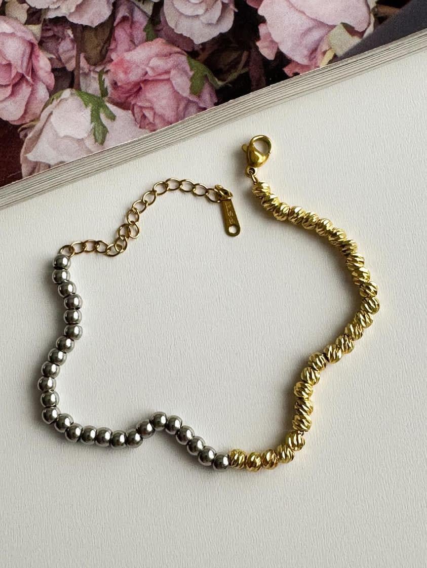 Çelik Gold Gümüş Renk Kombinli Bileklik (21 Cm)